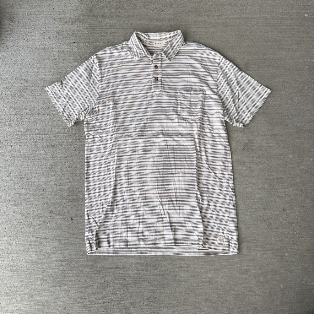 Marine Layer Polo Shirt M/L‎ Striped Short Sleeve Soft Pocket Cotton Blend